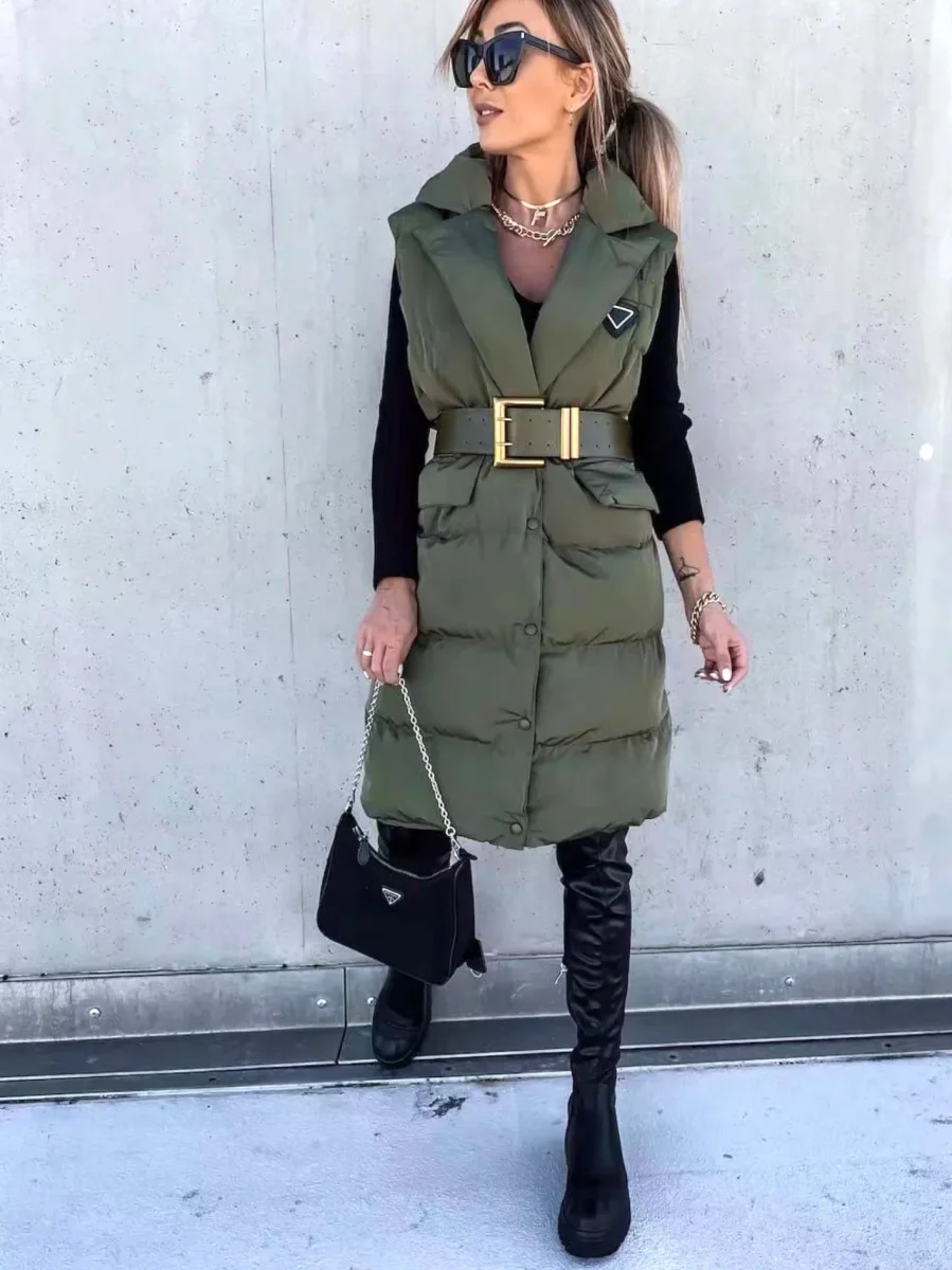Piumino a gilet a 3/4 con cinta