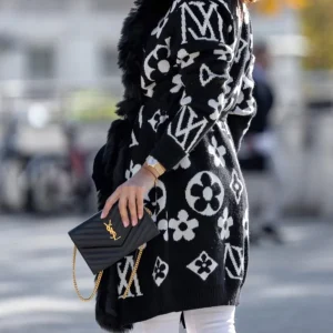 Cardigan con fantasia e pelliccia